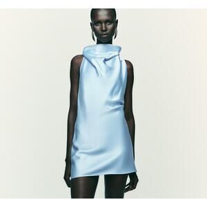 ZARA SATIN MINI DRESS Pastel Blue XS 8561/399/423